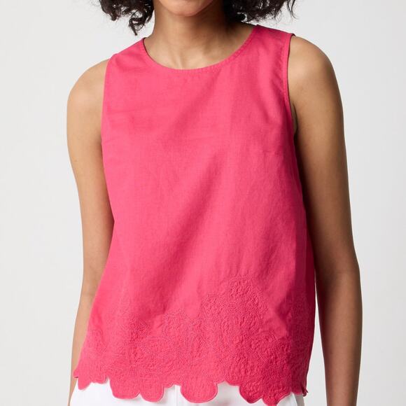 J.Crew Embroidered-Trim Shell Top WMNS M Snapdragon Pink Linen Cotton Sleeveless - Picture 3 of 10